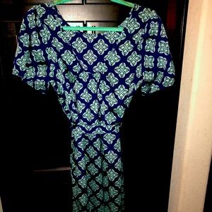 Navy and aqua quatrefoil dress